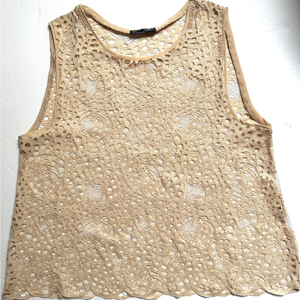 Zara Elegant Tan Lace Sleeveless Top‎ Women’s Sz 26 Small
